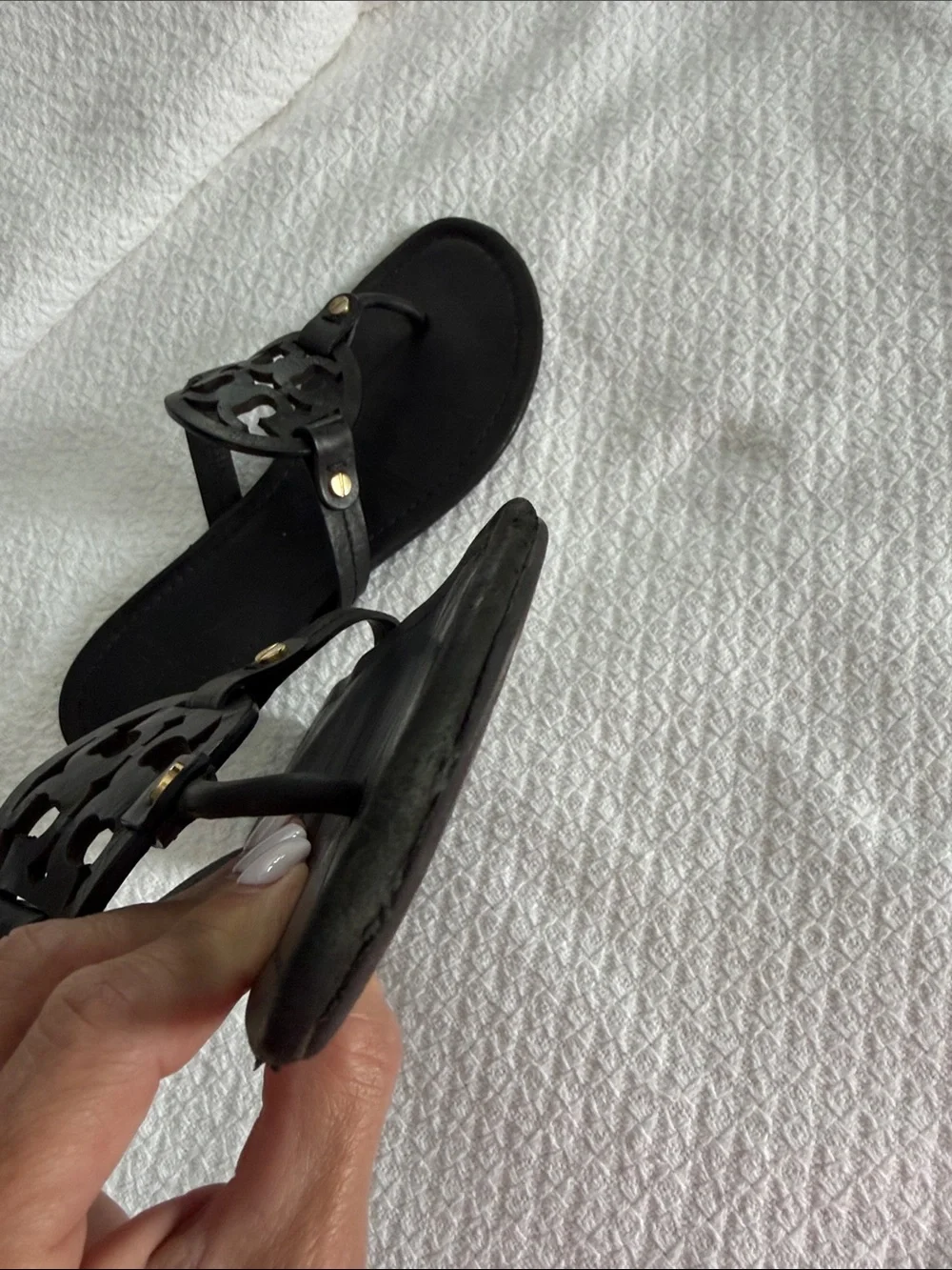 Tory Burch Black Leather Logo Thong Sandals